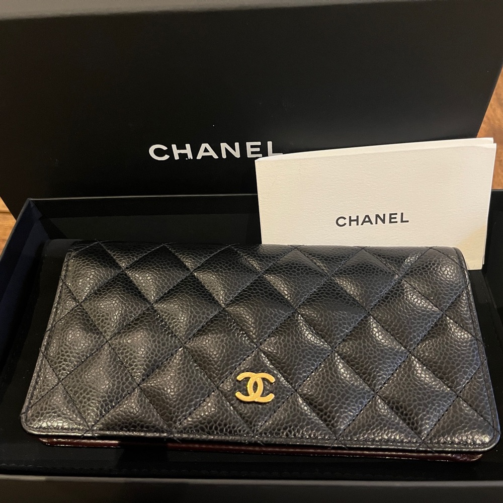 **SOLD** CHANEL Quilted Classic Long Black Caviar Yen Wallet with GHW